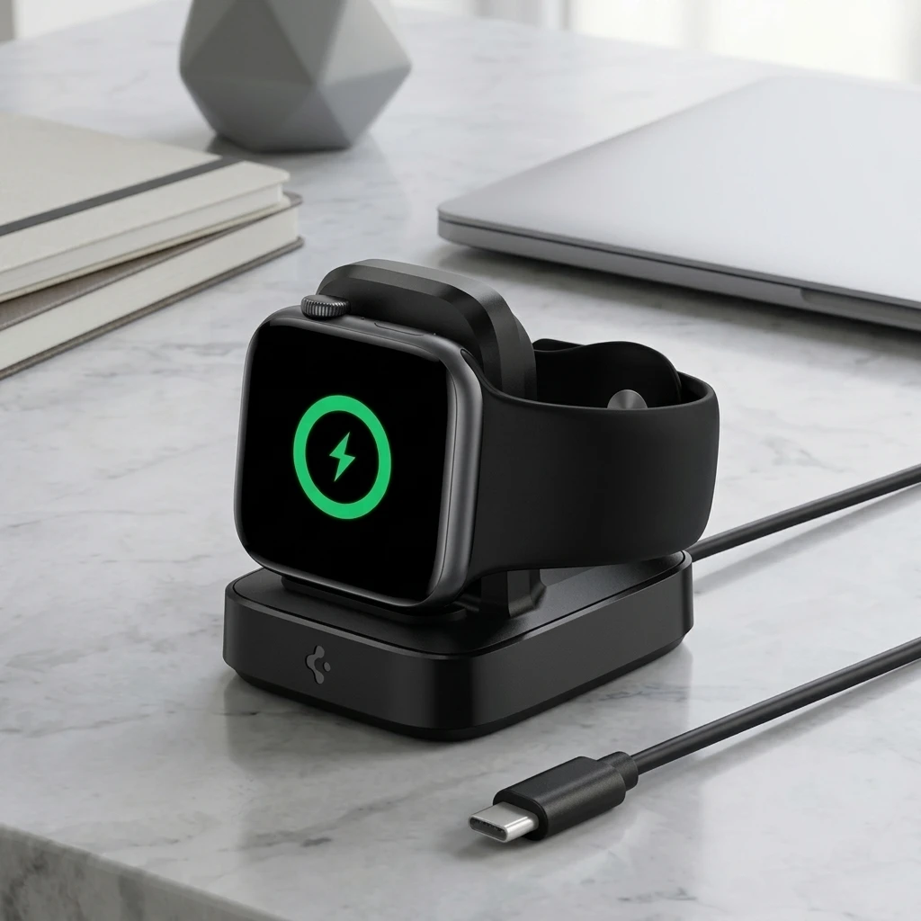 Spigen ArcField MFi Certified Charging Stand for Apple Watch Series & Ultra (Built-in 6.6ft USB-C Cable) PF2002