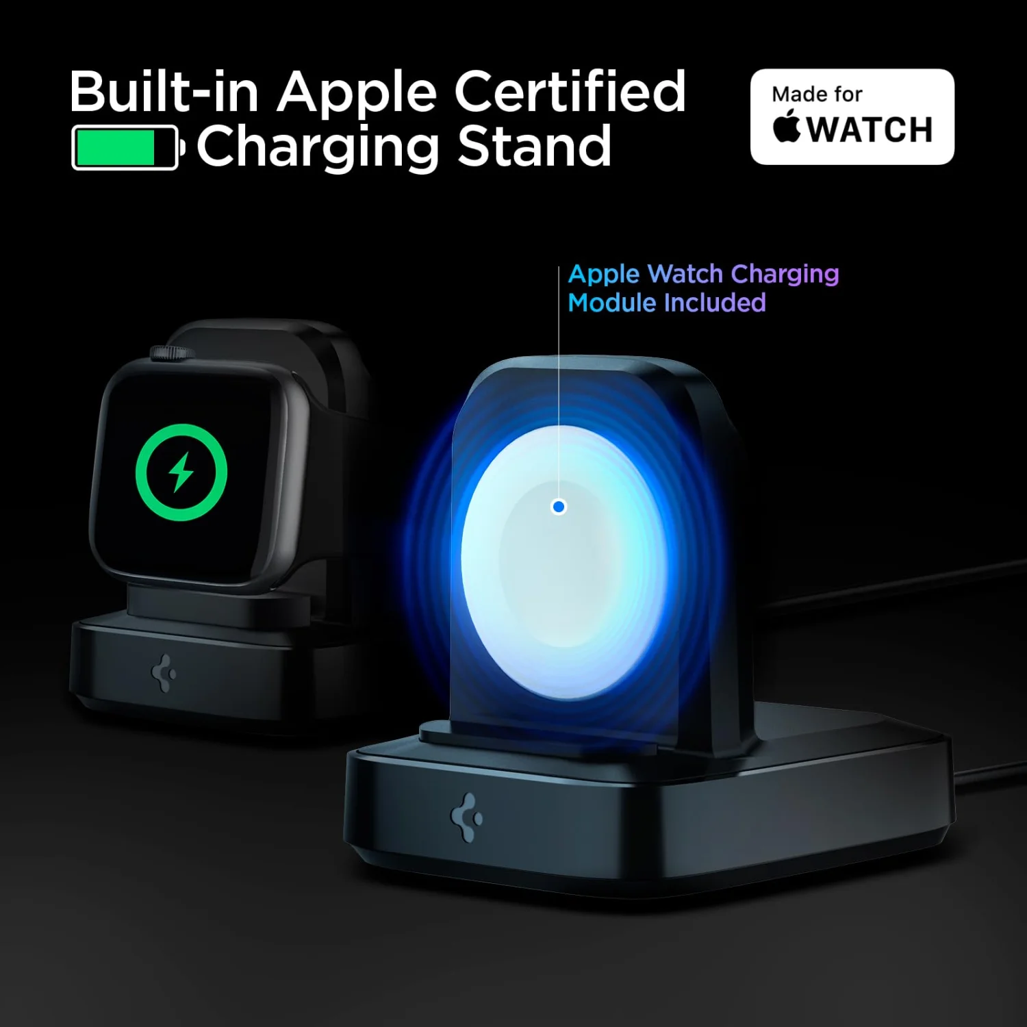 Spigen ArcField MFi Certified Charging Stand for Apple Watch Series & Ultra (Built-in 6.6ft USB-C Cable) PF2002 3