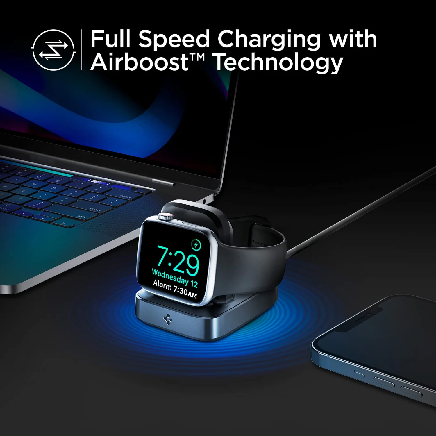 Spigen ArcField MFi Certified Charging Stand for Apple Watch Series & Ultra (Built-in 6.6ft USB-C Cable) PF2002 7