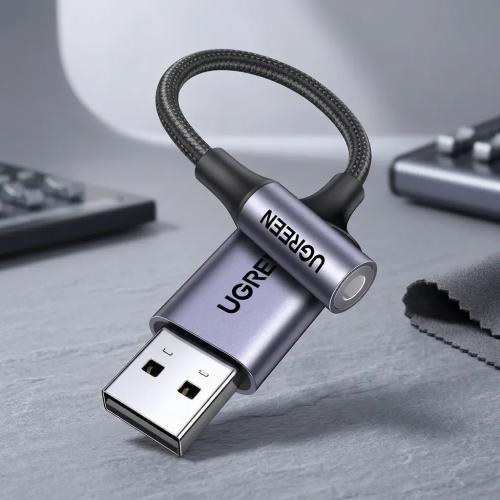 UGREEN USB to 3.5mm Audio Adapter, External Sound Card DAC 24bit/96kHz with TRRS Microphone Support 30757