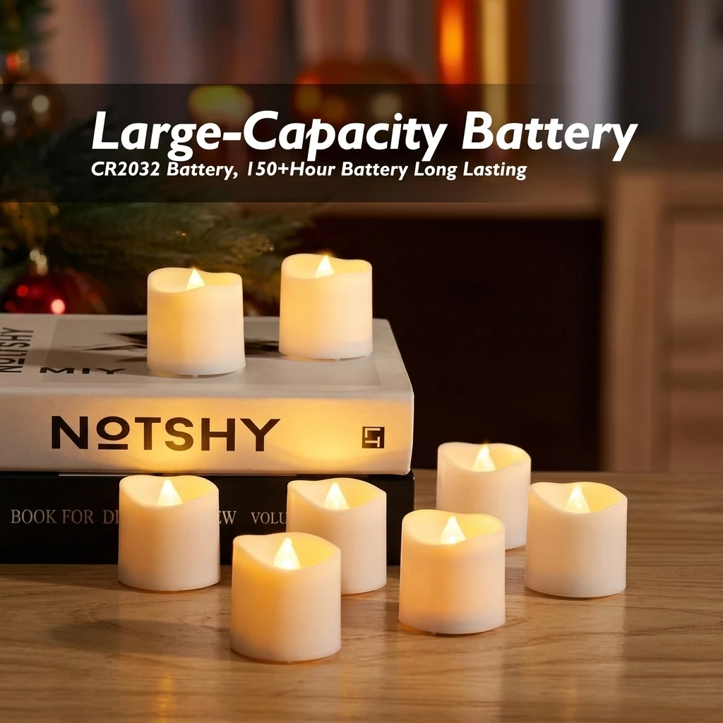 12Pack Flameless LED Votive Candles, Long Lasting Battery Operated Tea Light with Timers, 6 Hours On and 18 Hours Off Cycle Automatically for Wedding, Table Decorations (Warm White) 4