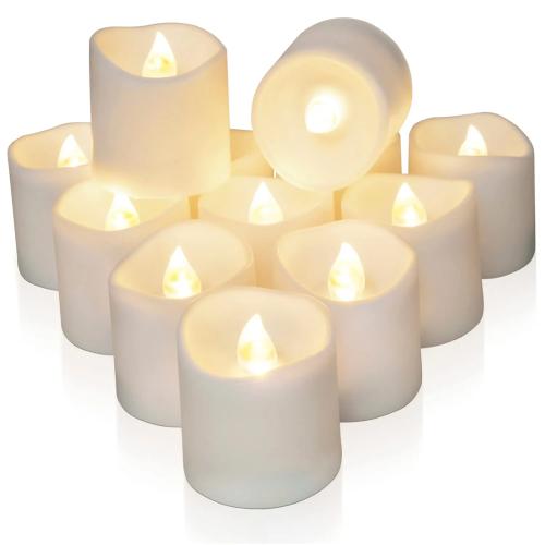 12Pack Flameless LED Votive Candles, Long Lasting Battery Operated Tea Light with Timers, 6 Hours On and 18 Hours Off Cycle Automatically for Wedding, Table Decorations (Warm White)