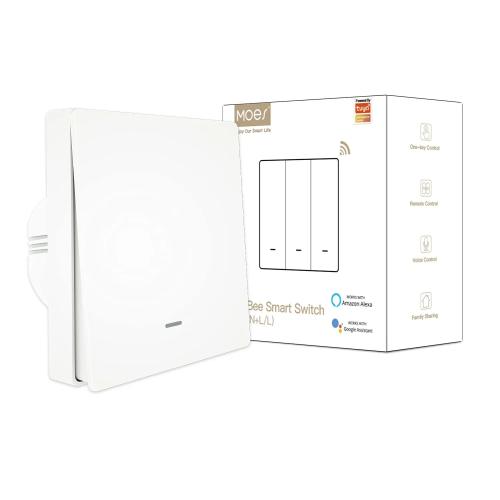 MOES ZigBee Smart Light Switch 1 Gang without Neutral Conductor No Capacitor Required, Also Works with L&N Cable, Compatible with Smart Life Tuya App Alexa Google, Tuya Zigbee Hub Required