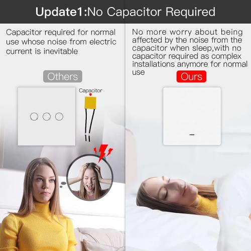 MOES ZigBee Smart Light Switch 1 Gang without Neutral Conductor No Capacitor Required, Also Works with L&N Cable, Compatible with Smart Life Tuya App Alexa Google, Tuya Zigbee Hub Required