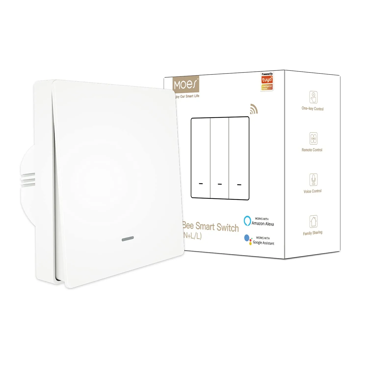 MOES ZigBee Smart Light Switch 1 Gang without Neutral Conductor No Capacitor Required, Also Works with L&N Cable, Compatible with Smart Life Tuya App Alexa Google, Tuya Zigbee Hub Required 2