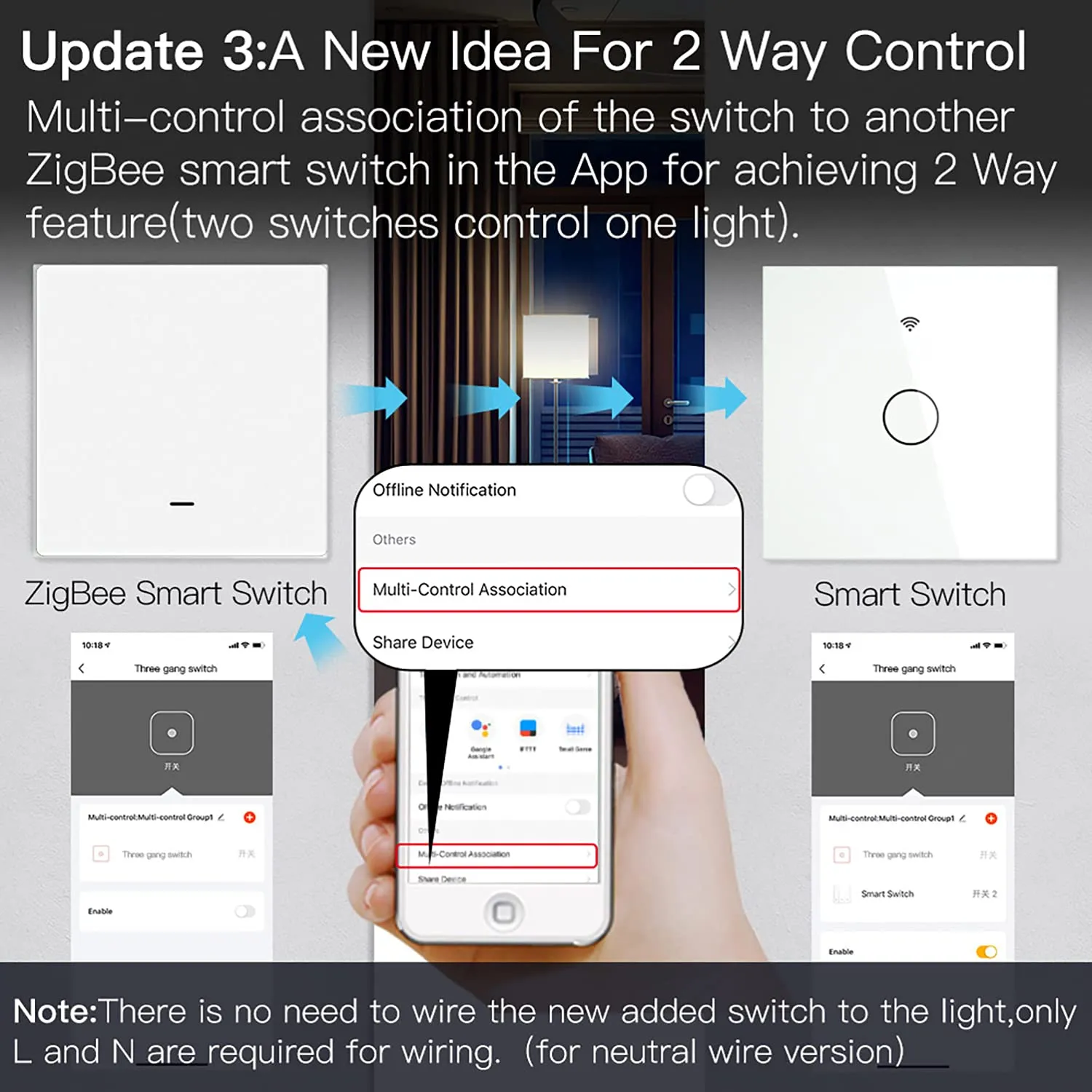 MOES ZigBee Smart Light Switch 1 Gang without Neutral Conductor No Capacitor Required, Also Works with L&N Cable, Compatible with Smart Life Tuya App Alexa Google, Tuya Zigbee Hub Required 5