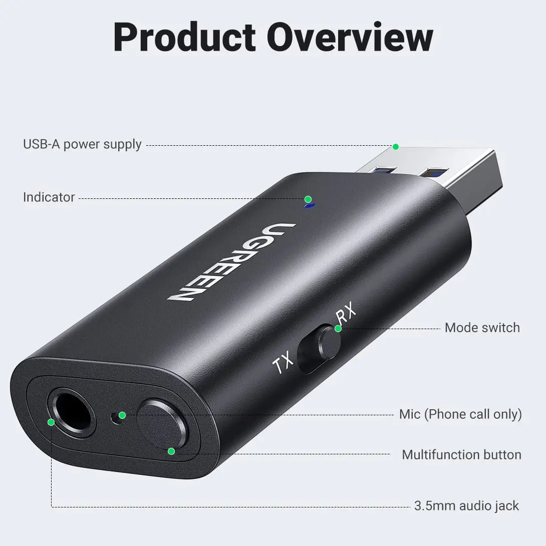 UGREEN Bluetooth 5.1 Transmitter and Receiver 2-in-1 Adapter with 3.5mm Aux 60300 5