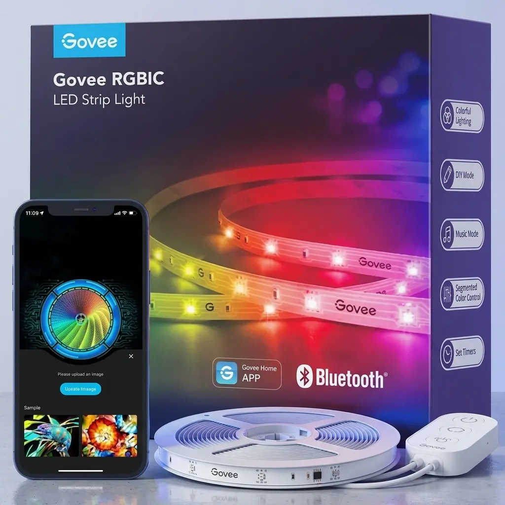 Govee 10M RGBIC Bluetooth LED Strip Lights for Bedroom - Smart Color-Changing Mood Lighting