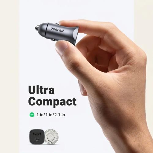 UGREEN 30W USB-C Car Charger PD 3.0 Fast Charger with Braided Cable - Space Grey 90314