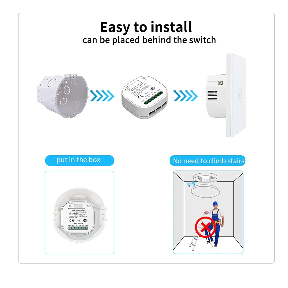 MOES Wireless Smart Light Switch Kit - 1 Gang 2 Pack, No Battery/Wiring/Hub Required, RF433 + WiFi Remote Control 4