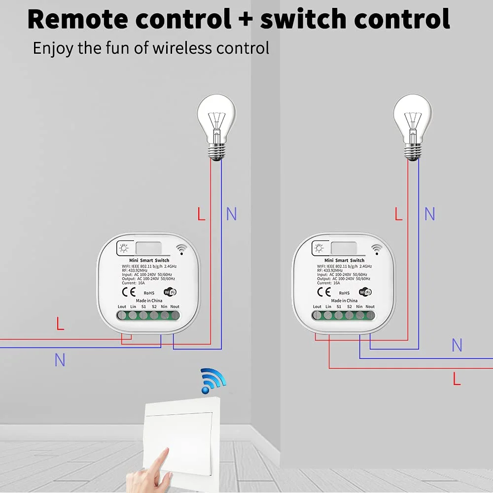 MOES Wireless Smart Light Switch Kit - 1 Gang 2 Pack, No Battery/Wiring/Hub Required, RF433 + WiFi Remote Control 7