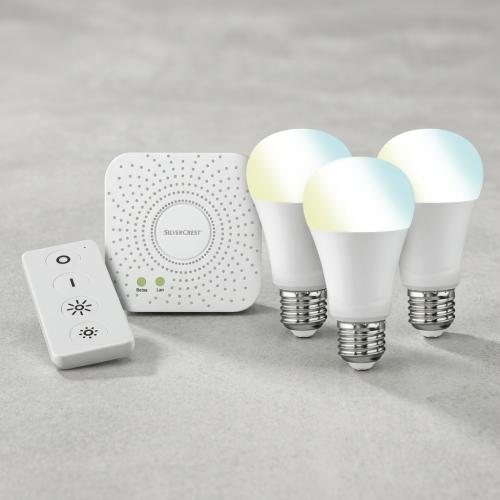 Livarno Lux Smart Home Zigbee 3.0 LED E27 Starter Kit with 3 Bulbs, Gateway, and Remote