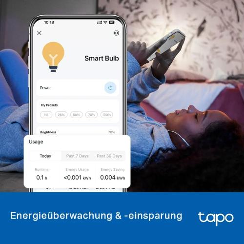 Tapo TP-Link L520E Smart WiFi LED Bulb, E27 Cool White, Dimmable, No Hub Required