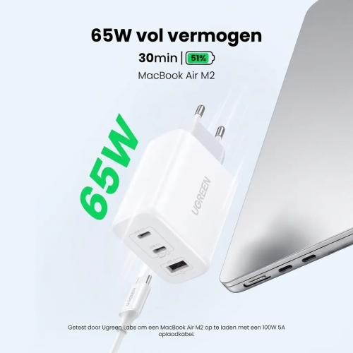 UGREEN 65W GaN USB-C 3-Port Fast Wall Charger - Compact PD Power Adapter 90496