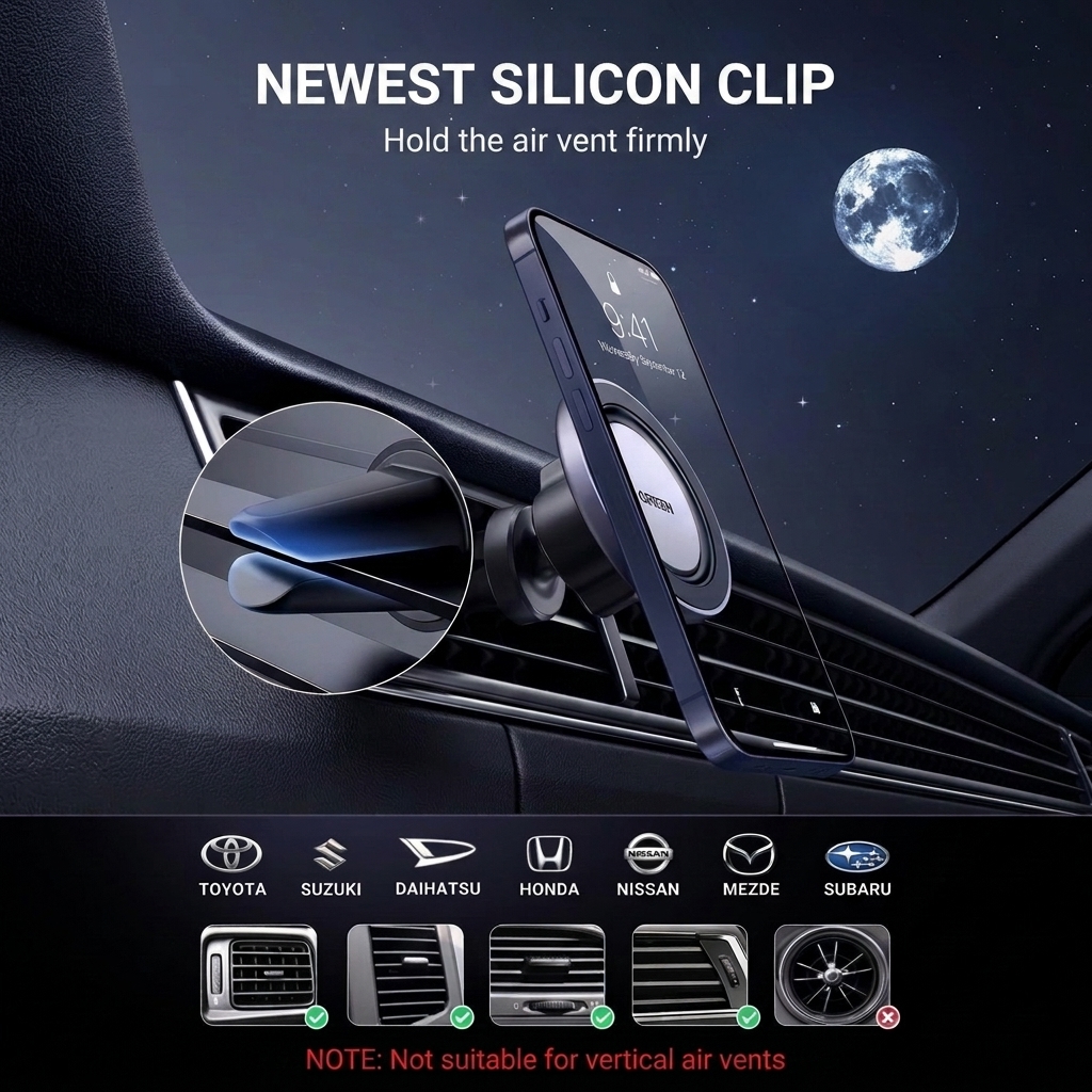 UGREEN MagSafe Adjustable Car Mount & Phone Holder with Metal Ring 90527 2