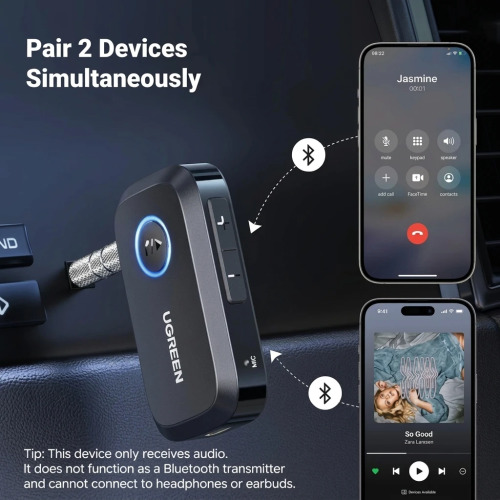 UGREEN Bluetooth Receiver for Car AUX - Hands-Free Adapter with Noise Cancellation 90748