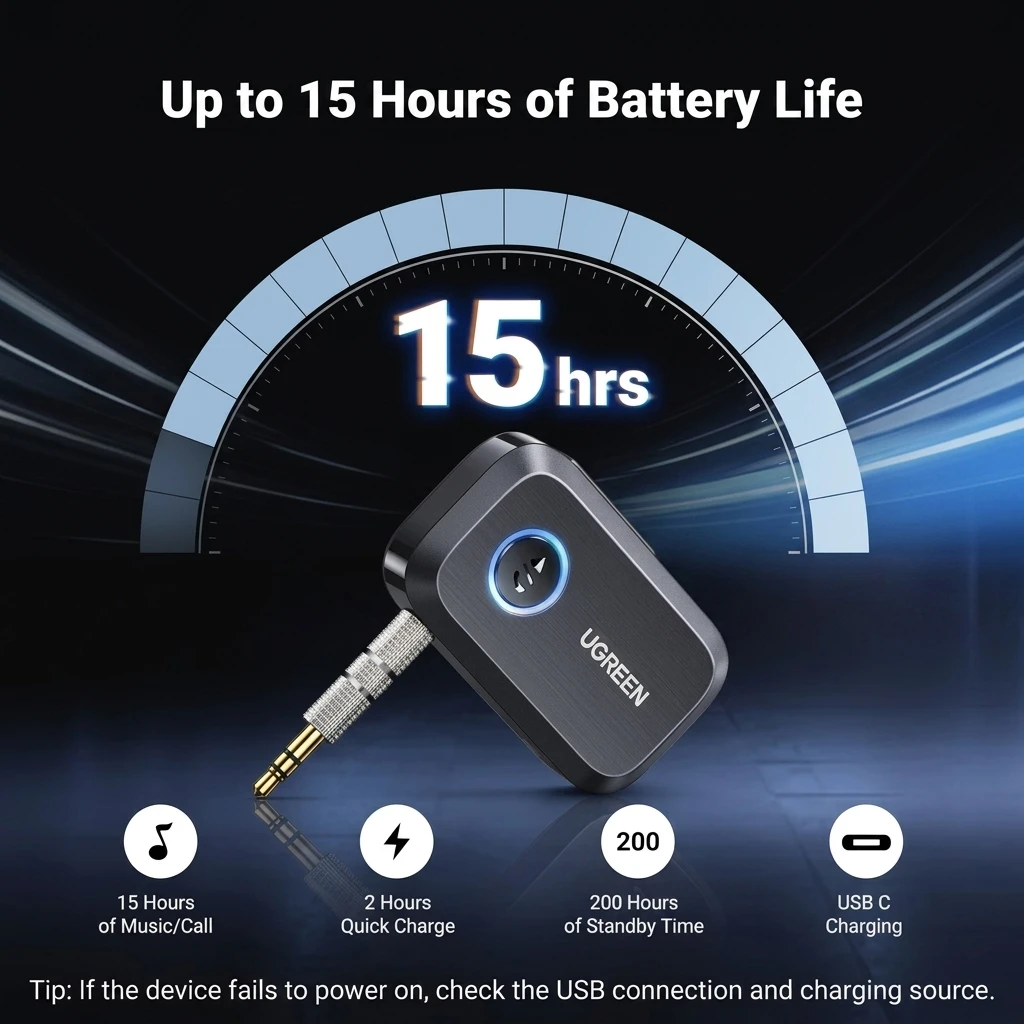 UGREEN Bluetooth Receiver for Car AUX - Hands-Free Adapter with Noise Cancellation 90748 4