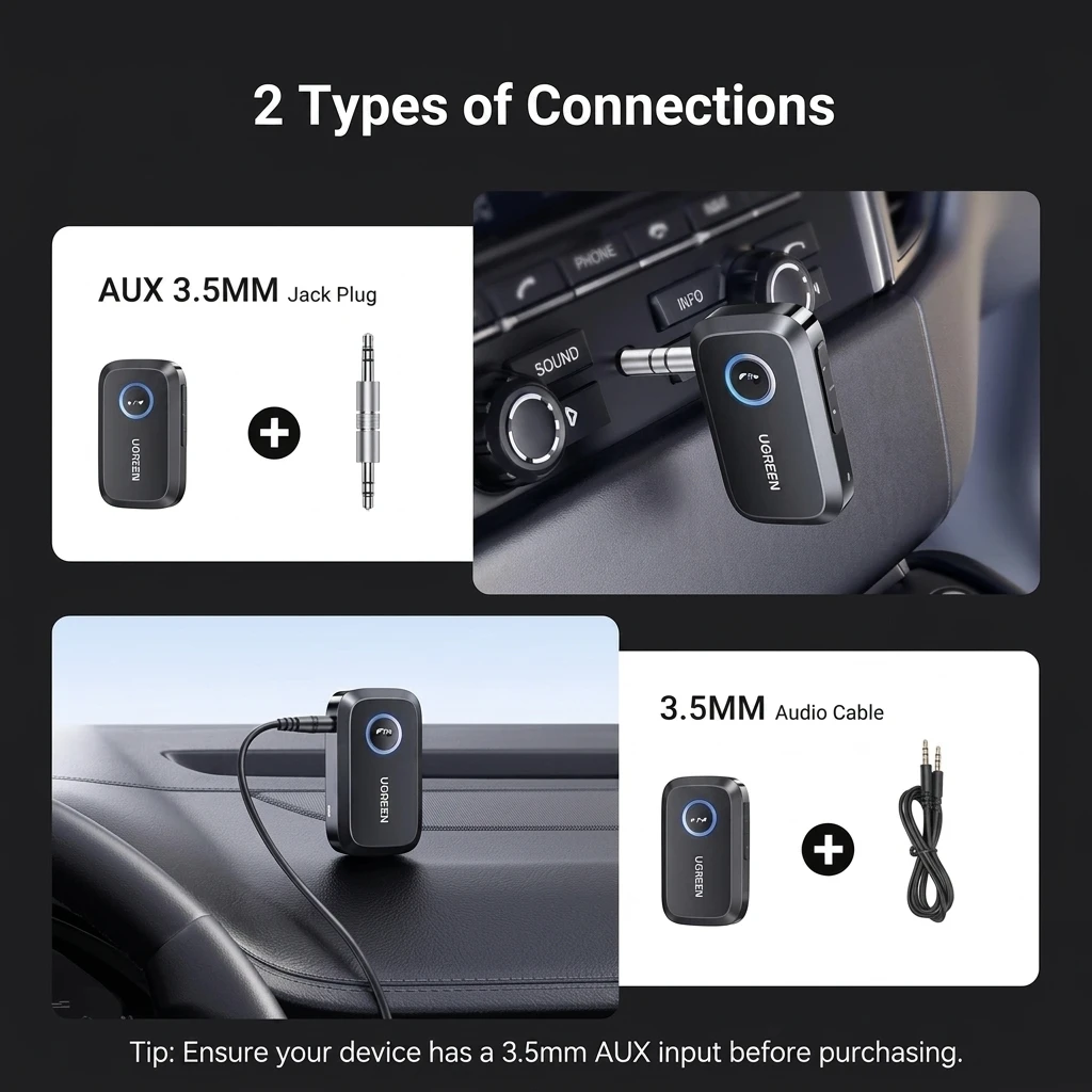 UGREEN Bluetooth Receiver for Car AUX - Hands-Free Adapter with Noise Cancellation 90748 6