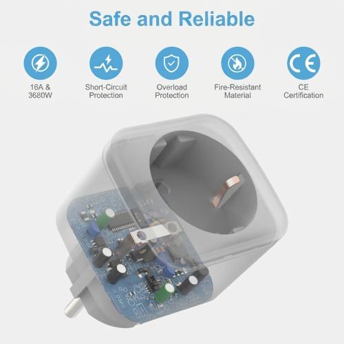 EIGHTREE WiFi Smart Plug (Type F) - 16A Energy Monitoring Outlet (4-Pack)