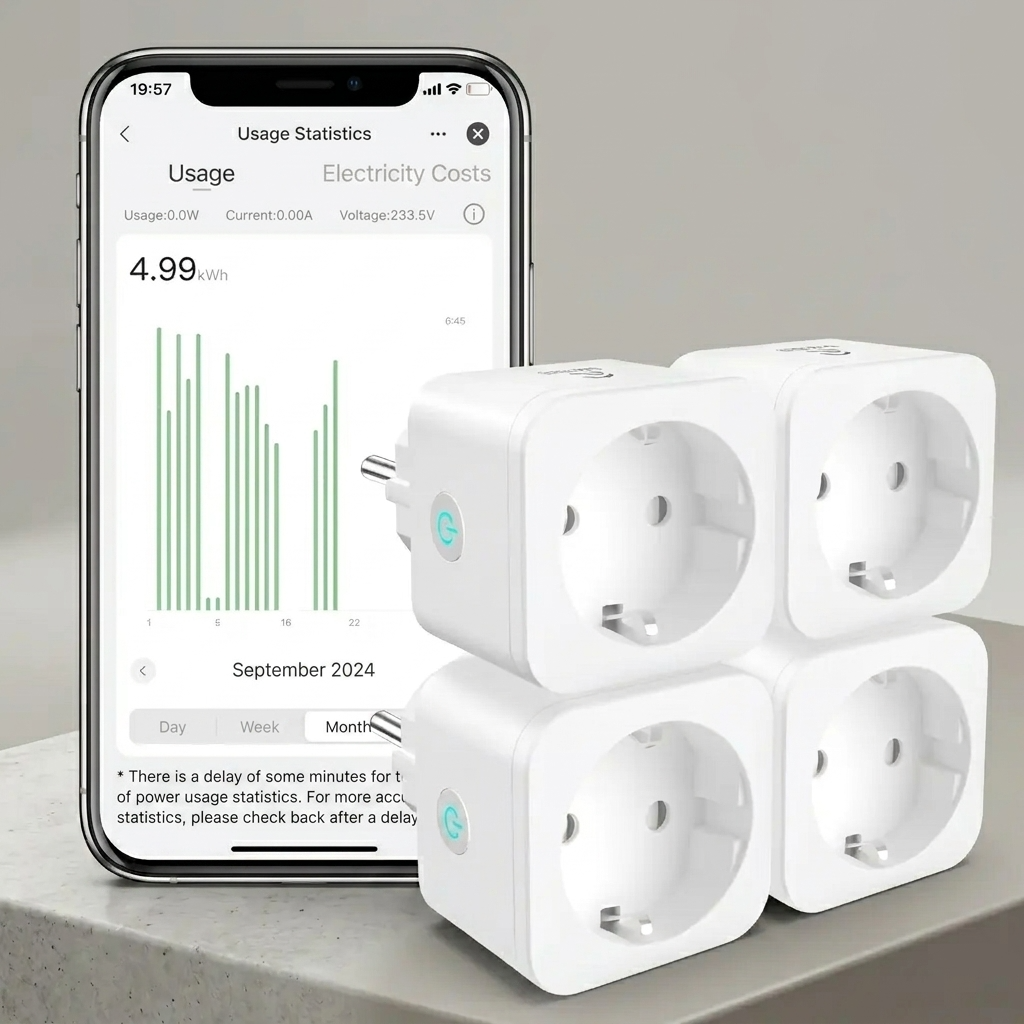 EIGHTREE WiFi Smart Plug (Type F) - 16A Energy Monitoring Outlet (4-Pack)