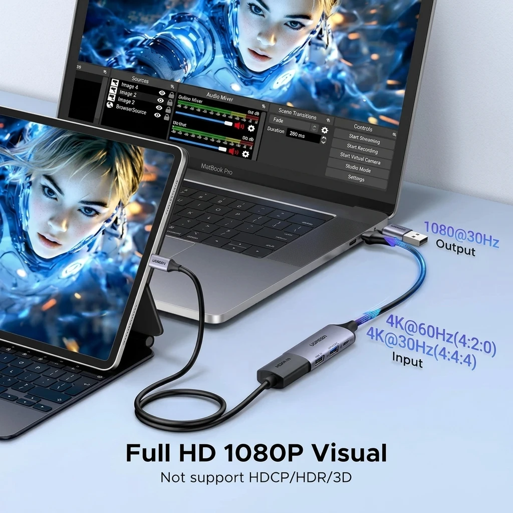 UGREEN 4K HDMI to USB Video Capture Card, 1080P 30fps Streaming & Recording Adapter (USB-A/USB-C) 40189 4