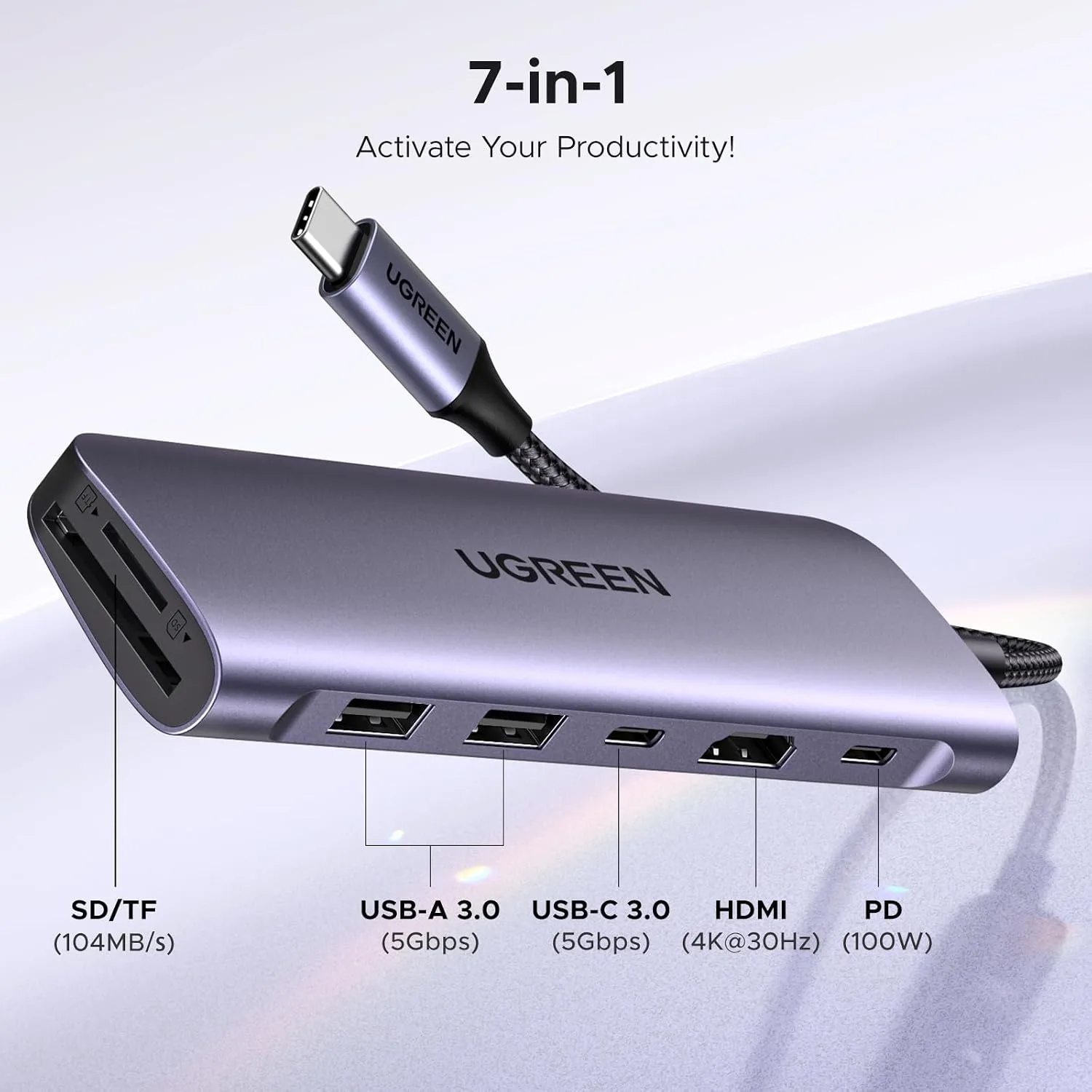 UGREEN 7-in-1 USB-C Hub with 4K HDMI, 100W PD Charging & SD/TF Card Reader 15214 2