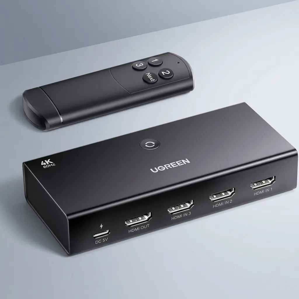 UGREEN 4K 60Hz HDMI Switch 3-in-1 Out with Remote Control 15376