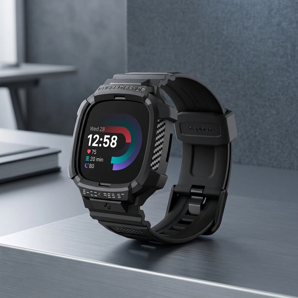 Spigen Rugged Armor Pro Band with Case for Fitbit Versa 4 / Sense 2 - Black