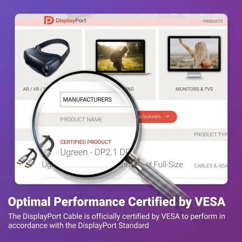 UGREEN DisplayPort 2.1 Cable 16K/8K 2M - VESA Certified 40Gbps Braided Cord 25862