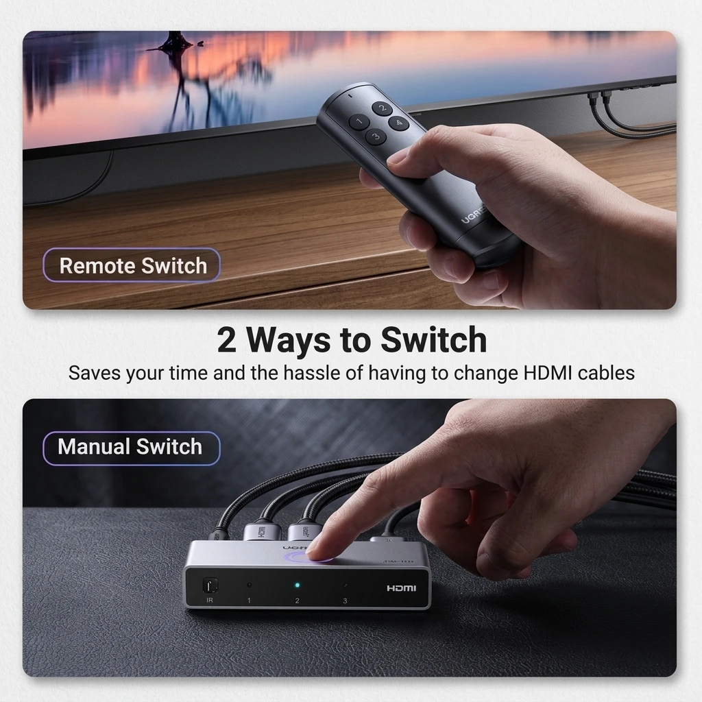 UGREEN HDMI 2.1 Switch 3-in-1-Out 8K@60Hz 4K@120Hz with Remote Control 15604 6