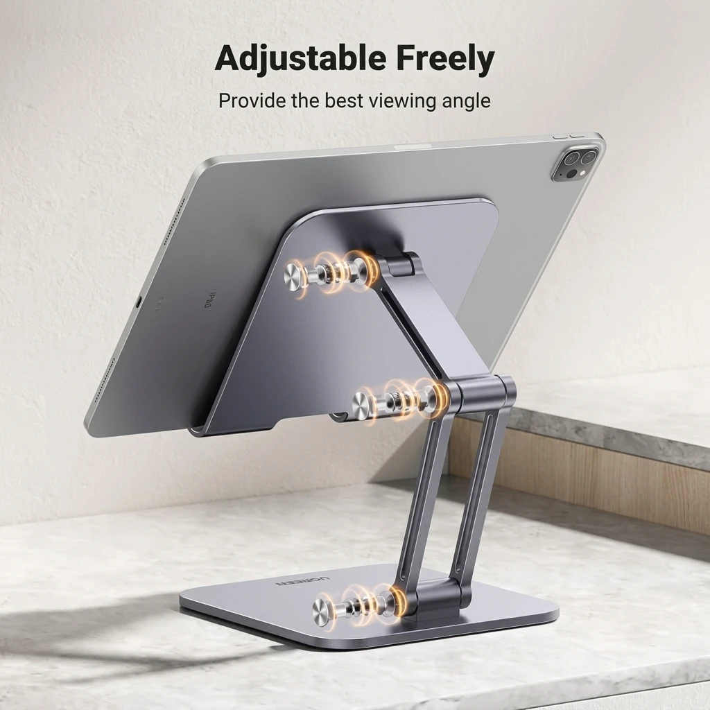 UGREEN Foldable Aluminum Tablet & Phone Stand - Adjustable Desk Holder for iPad, iPhone, and Tablets 15414 3