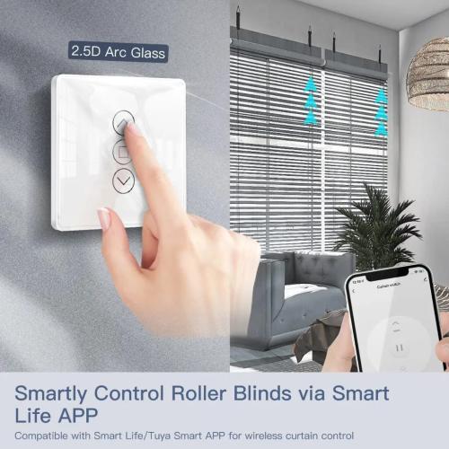 MOES Smart WiFi Curtain Switch, 2.5D Arc Glass Touch Panel for Roller Blinds & Shutters