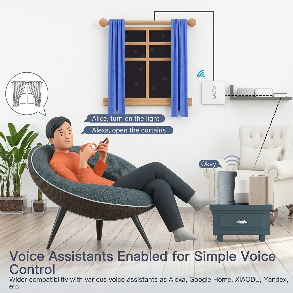 MOES Smart WiFi Curtain Switch, 2.5D Arc Glass Touch Panel for Roller Blinds & Shutters 4