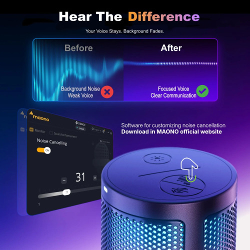 MAONO DGM20 RGB USB Gaming Microphone with Noise Cancellation & Gain Control