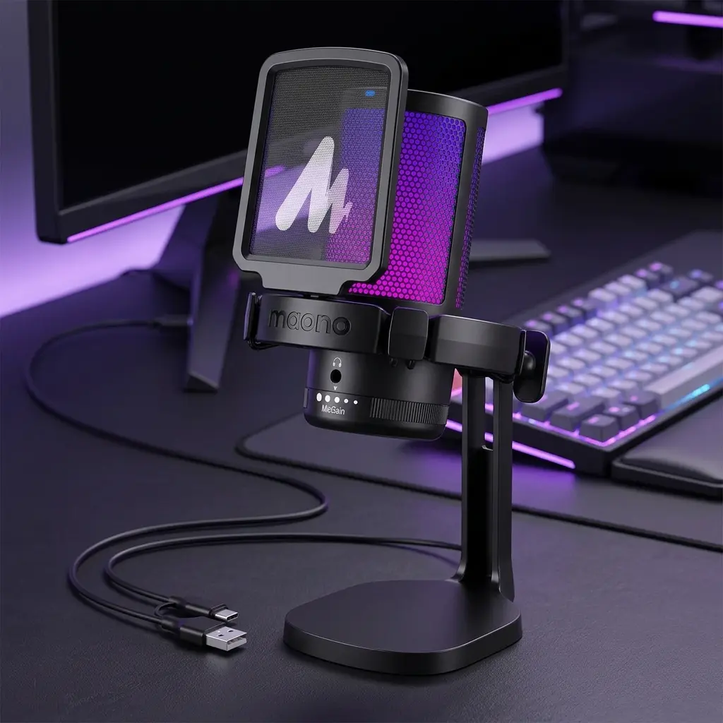 MAONO DGM20 RGB USB Gaming Microphone with Noise Cancellation & Gain Control