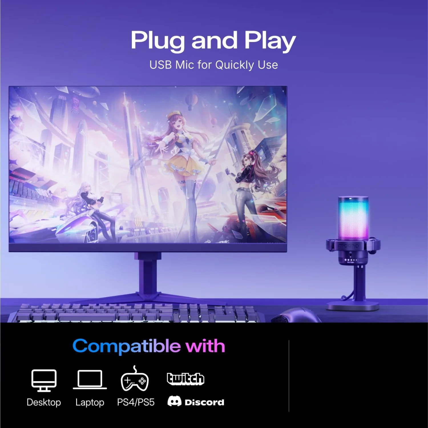 MAONO DGM20 RGB USB Gaming Microphone with Noise Cancellation & Gain Control 2