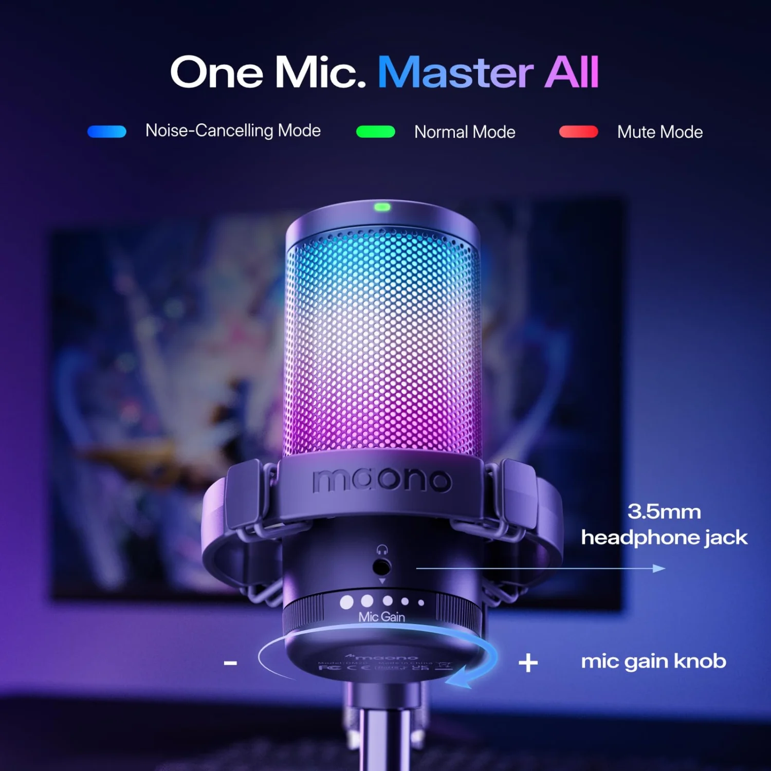 MAONO DGM20 RGB USB Gaming Microphone with Noise Cancellation & Gain Control 6