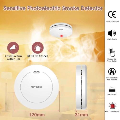 Safeliveo 10-Year Battery Photoelectric Smoke Detector & Fire Alarm - 2 Pack