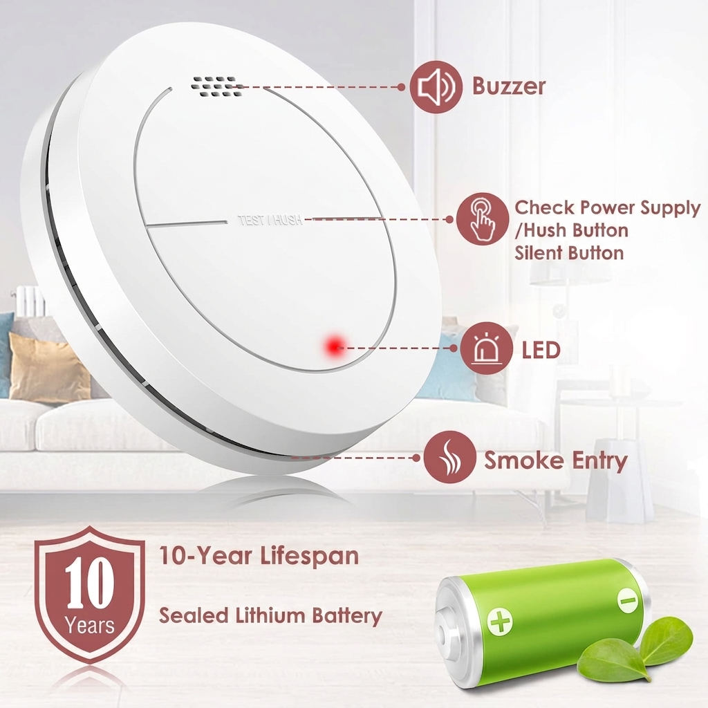 Safeliveo 10-Year Battery Photoelectric Smoke Detector & Fire Alarm - 2 Pack 3