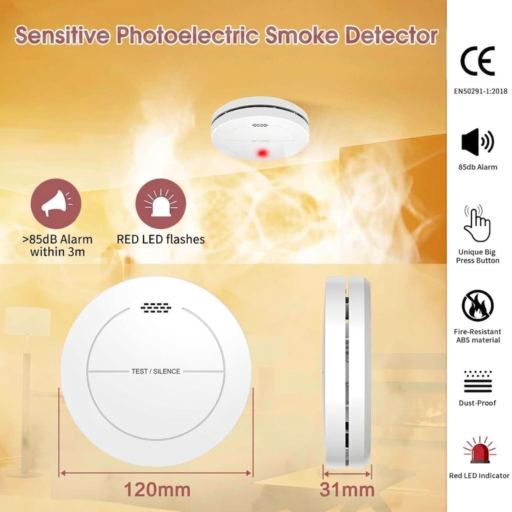 Safeliveo 10-Year Battery Photoelectric Smoke Detector & Fire Alarm - 2 Pack 7