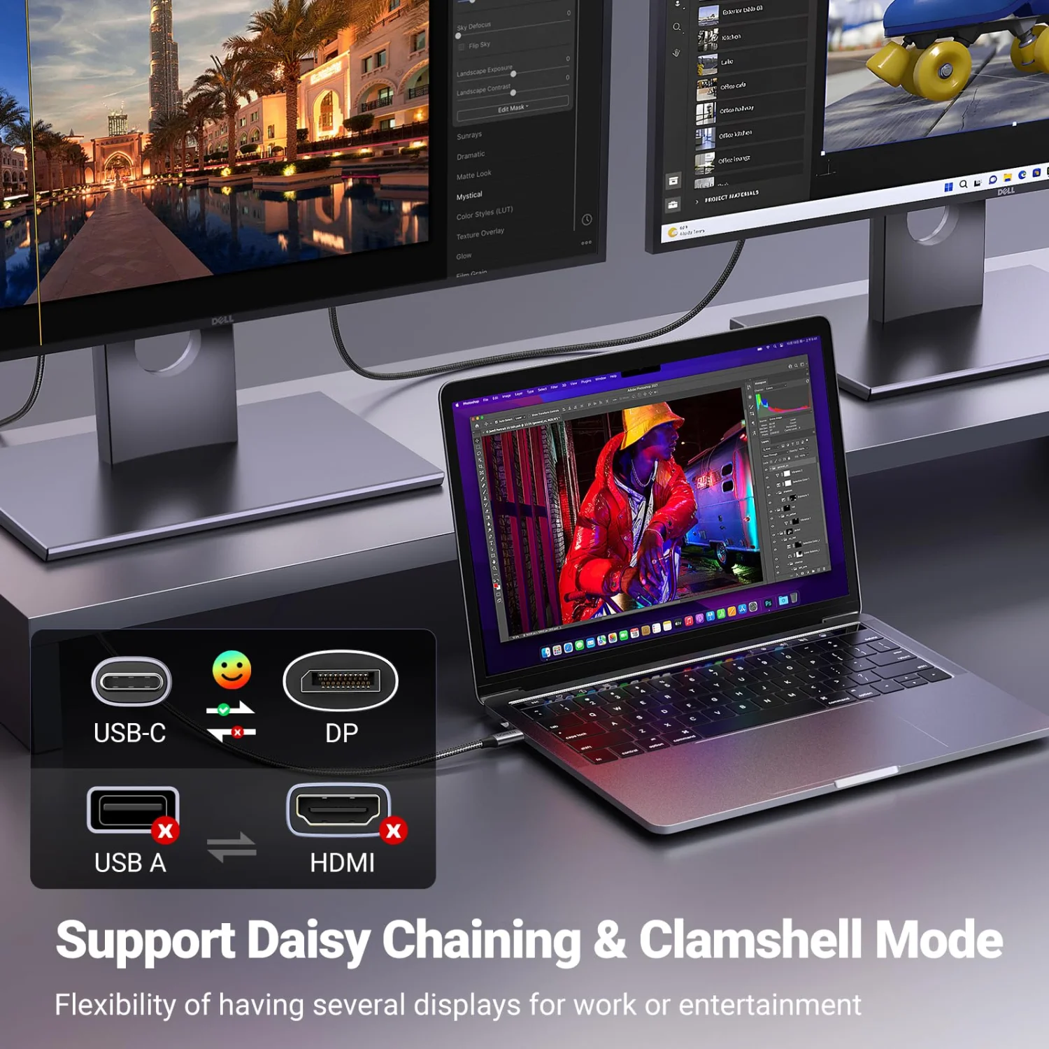 UGREEN USB-C to DisplayPort 1.4 Cable, 8K@60Hz 4K@240Hz, 2M Braided Cord 25158 5