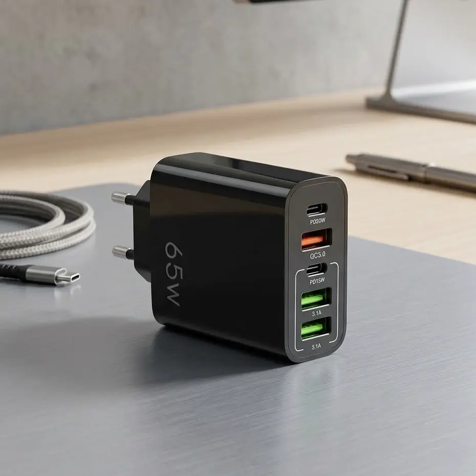 AXFEE 65W 5-Port Fast USB C Charger Hub with QC 3.0 (Black)