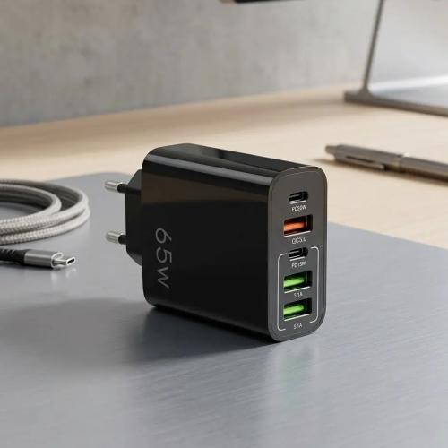 AXFEE 65W 5-Port Fast USB C Charger Hub with QC 3.0 (Black)