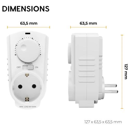 EconoHome Adjustable Plug-In Thermostat for Heating and Cooling - 230V Universal Temperature Controller