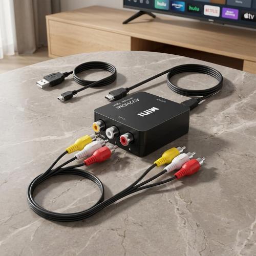 RCA to HDMI Converter, AV to HDMI Adapter for N64, Wii, PS2, PS3, Xbox, VCR, and VHS