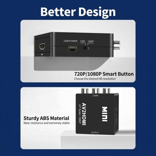 RCA to HDMI Converter, AV to HDMI Adapter for N64, Wii, PS2, PS3, Xbox, VCR, and VHS
