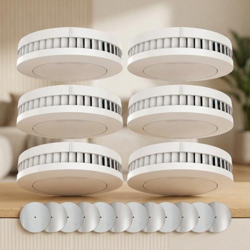 XINDUM 10-Year Battery Mini Smoke Detector Set of 6 with Magnetic Mounts