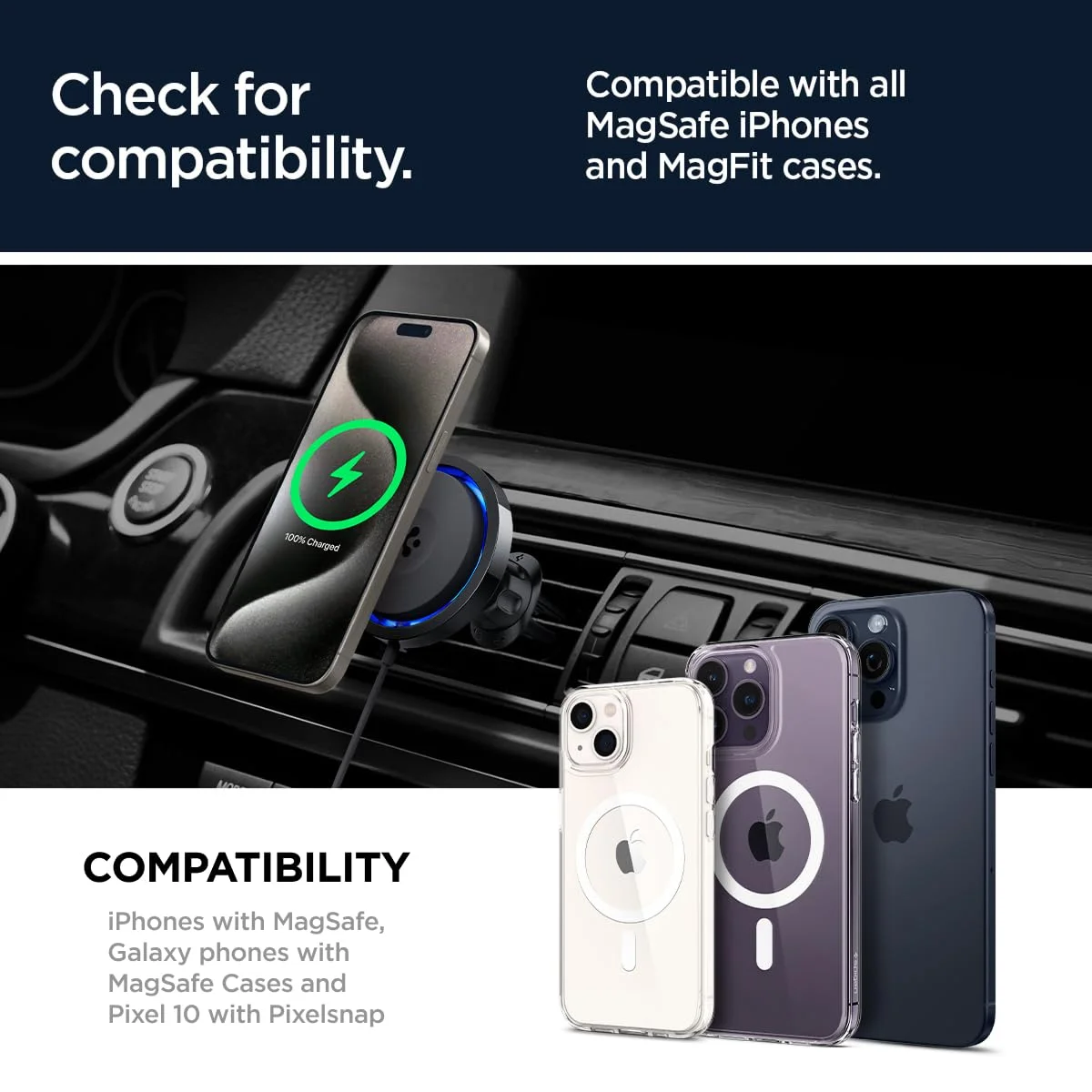 Spigen OneTap Pro 3 Cryomax MagSafe Fast Wireless Charging Car Mount & Air Vent Clip ITS12WC 3