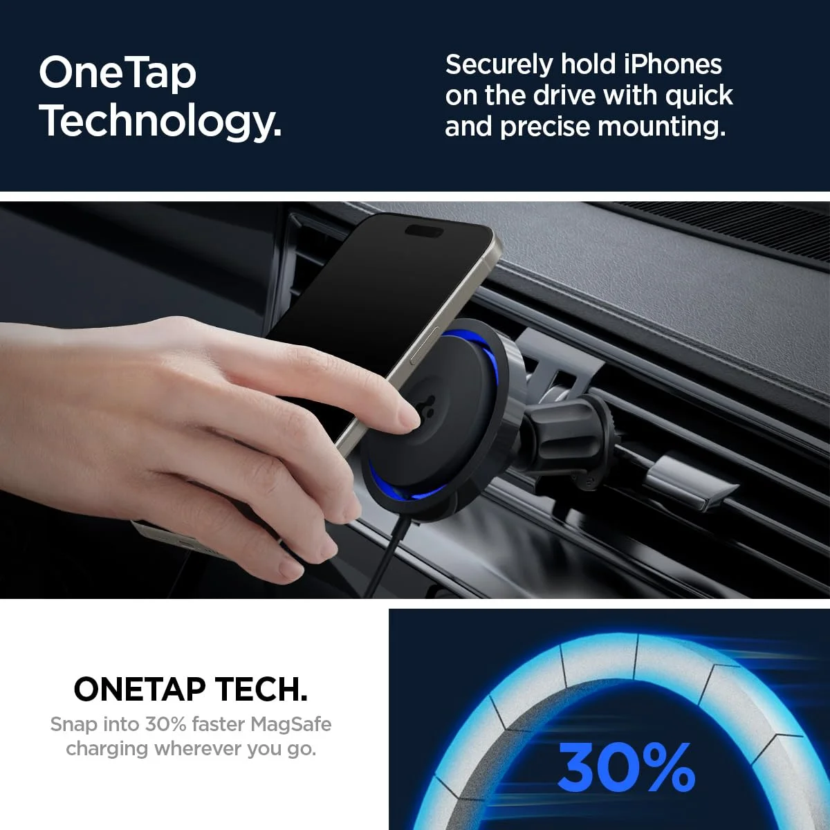 Spigen OneTap Pro 3 Cryomax MagSafe Fast Wireless Charging Car Mount & Air Vent Clip ITS12WC 7