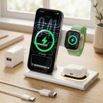 Aresh 3-in-1 Foldable Wireless Charging Station with Night Light for iPhone, Apple Watch & AirPods